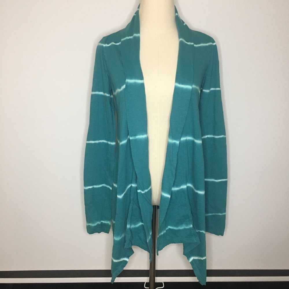 LUCKY BRAND Teal Striped Open Drape Cardigan Small